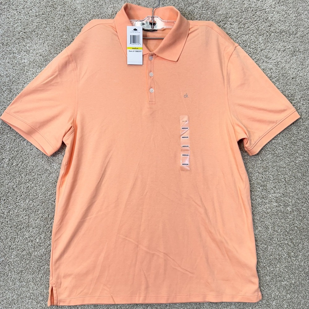 Calvin Klein Polo Shirt Mens Medium 41S8183 Tart Orange Short Sleeve NEW